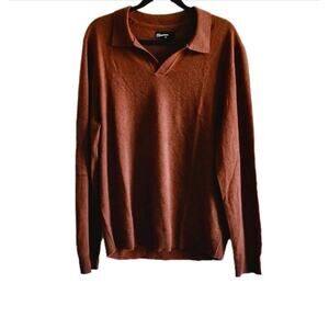 The Commons Men XL Brown 100% Cashmere Polo Collar Sweater Knit Long Sleeve NEW